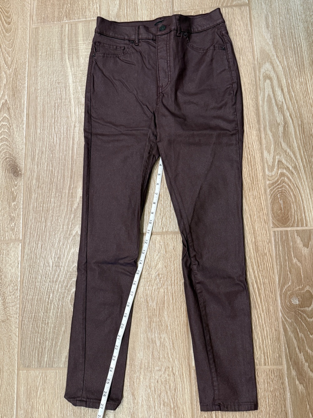 High Waisted Coated Burgundy/Maroon Skinny Jeans from Express